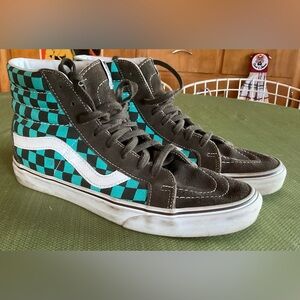 Vans blue checkerboard high tops